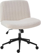 Criss Cross Chair with Wheels Wide Cross Legged Office Desk Vanity Chair Comfy Fabric Armless Adjustable Swivel for Home Computer Task PU Black