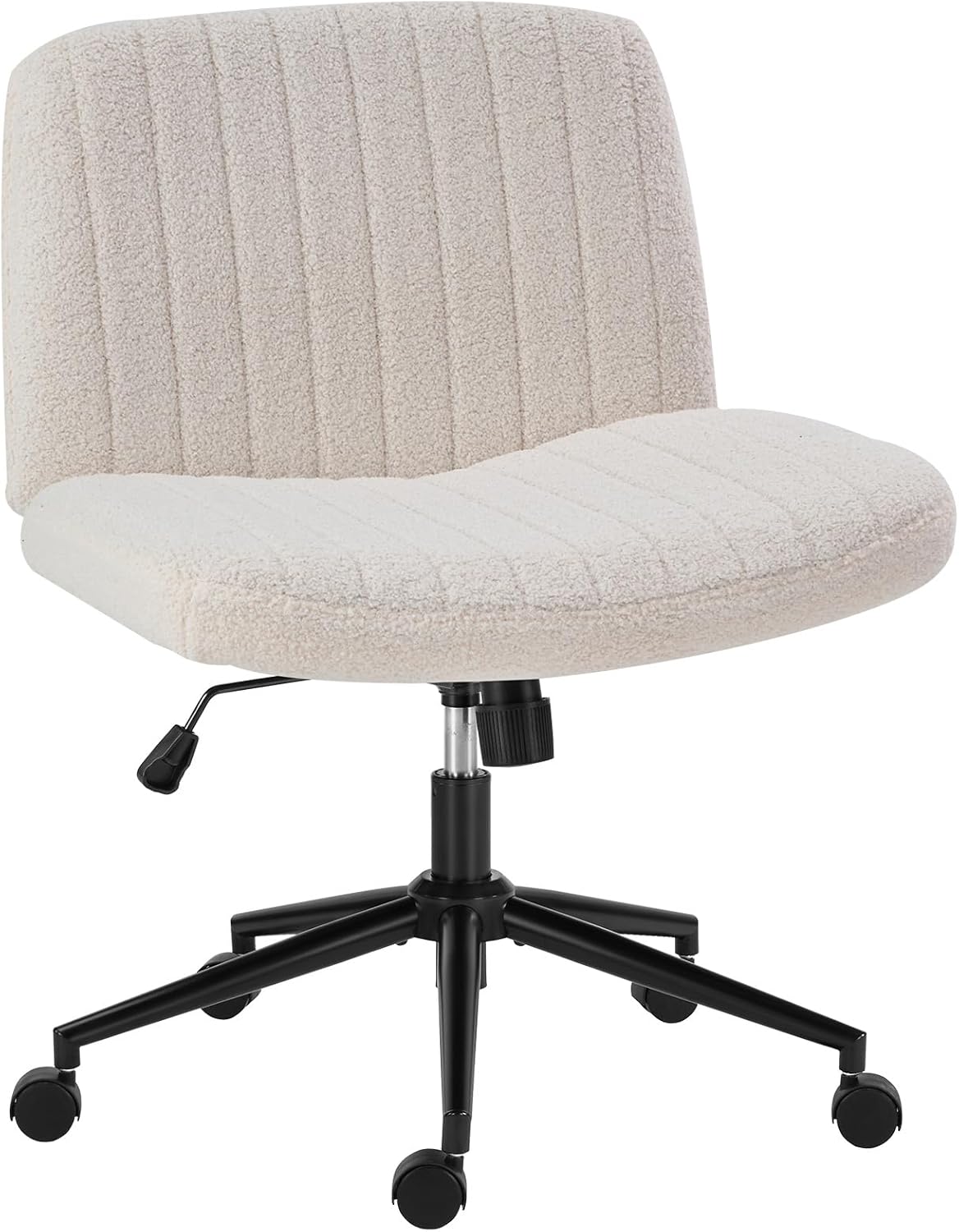 Criss Cross Chair with Wheels Wide Cross Legged Office Desk Vanity Chair Comfy Fabric Armless Adjustable Swivel for Home Computer Task PU Black