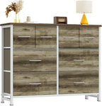 TV Stand, Dresser with 8 Fabric Drawers, Spacious Storage Tower for Closet, TV Stand with Wood Top and Mental Frame, Storage Unit for Living Rooms, Bedroom and Entryway, Black