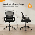 Home Office Managerial Executive Chair, Ergonomic Mesh Adjustable Swivel Mid-Back Computer Desk Chair with Comfortable Lumbar Support, Comfy Arms for Bedroom,Study