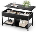 Lift Top Coffee Table with Storage 39 Center Table with Hidden Compartment & 2 Shelves Farmhouse, Wood Coffee Table for Living Room with Sturdy Lift-Top Adjustable Feet Rust Dark