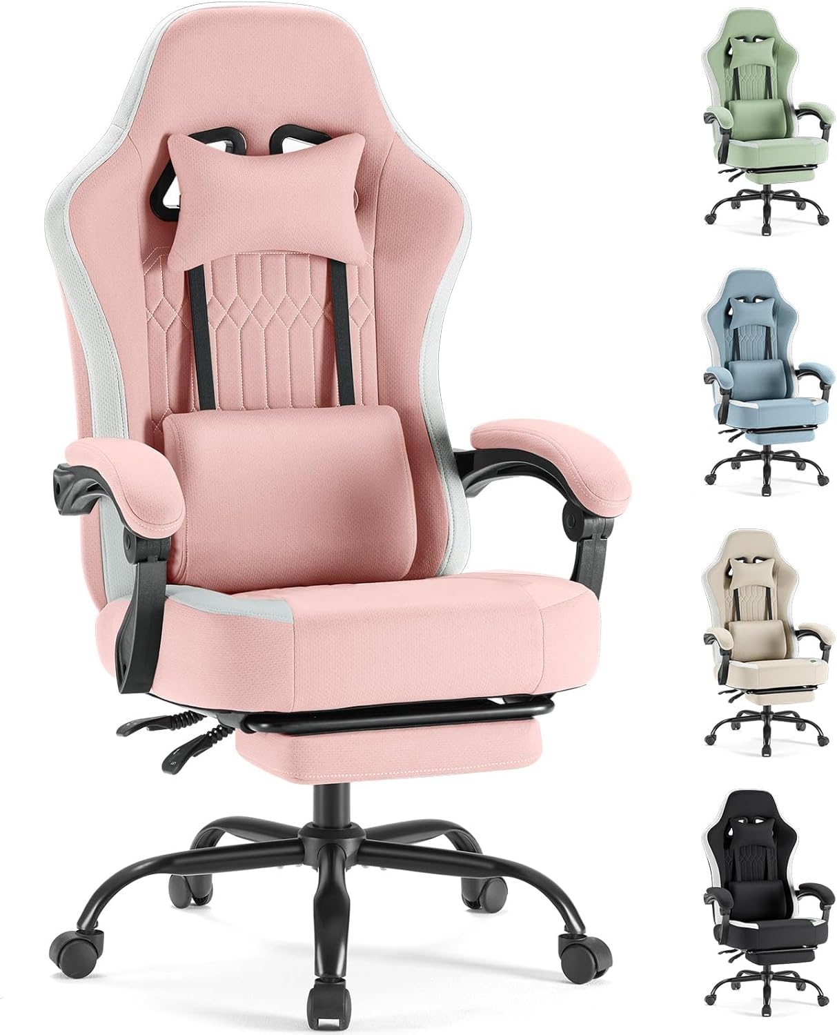 Computer Gaming Chair - Ergonomic Desk Chair with Footrest and Lumbar Support, High Back Height Adjustable Task Chair with Linkage Armrests and Headrest, 360?? Swivel Wheels, Black