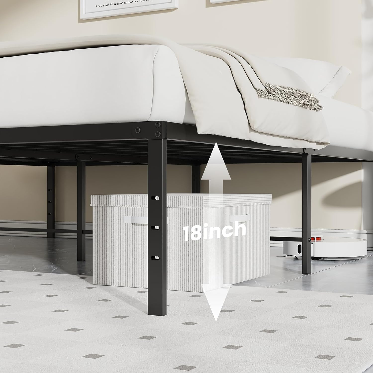 Twin XL Size 18 Inch Platform Bed Frame, Heavy Duty Metal Foundation Frame, Noise-Free Sturdy Steel Slats, Underbed Storage, No Box Spring Needed, Quick Setup
