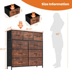 Dresser for Bedroom with 9 Storage Drawers, Large Fabric Storage Tower Organizer, Chest of Drawers with Metal Frame Wooden Top for Closet, Living Room, Entryway, Brown