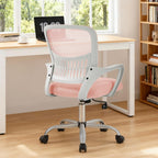 Home Office Managerial Executive Chair, Ergonomic Mesh Adjustable Swivel Mid-Back Chair with, Flip-up Arms, Comfortable Lumbar Support, Comfy Arms for Bedroom,Study,Student