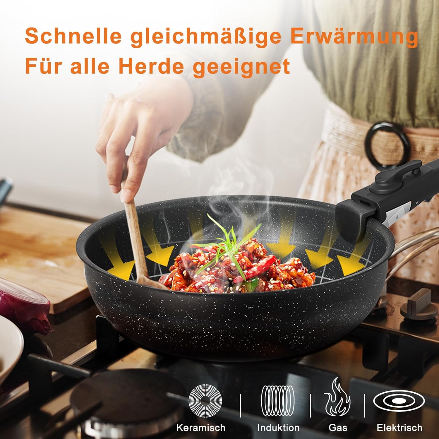 12 Pcs Pots and Pans Set, Nonstick Kitchen Cookware Set, Induction Cooking Sets Detachable Handle, Black