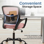 Home Office Chair - Ergonomic Mid Back Mesh Desk Chair with Lumbar Support & Rocking Mode, Height Adjustable with Fixed Armrest, for Conference, Computer, 360?? Swivel, Adults, Pink