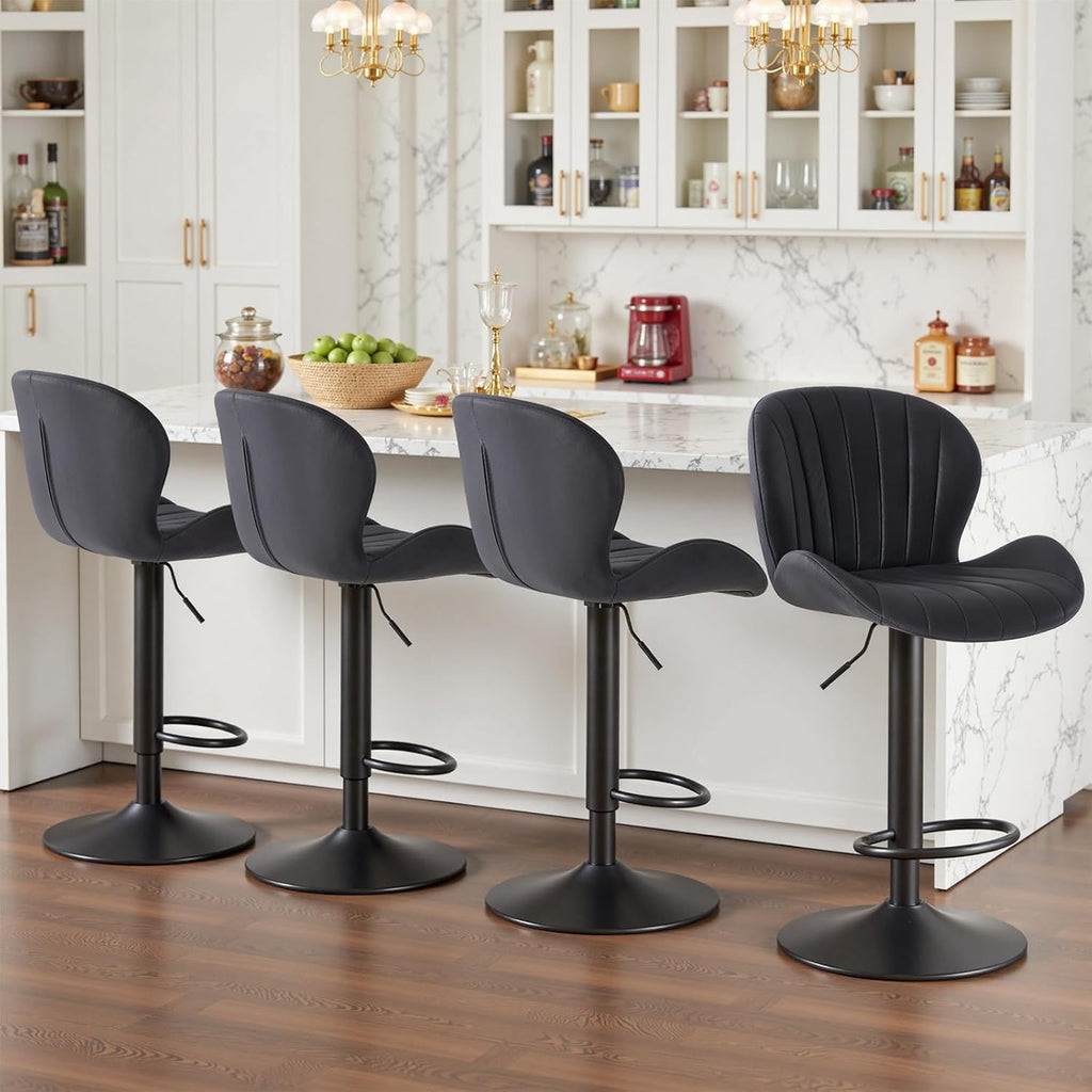 Modern Bar Stools Set of 4, Adjustable Faux Leather Upholstered Swivel Bar Stools, Counter Height Bar Chairs with Back for Kitchen Island, Grey
