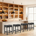 24 Inch Saddle Bar Stools Set of 4, Counter Height Stools with Curved PU Leather Surface, 3.7 Thick Upholstery Bar Height Stools with Footrest for Kitchen Island, Dining, Cafe, Classic Black