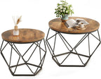Modern Geometric Coffee Table Set of 2, Round Nesting Side Tables with Hidden Storage, Movable End Tables for Living Room Decor & Practical Use