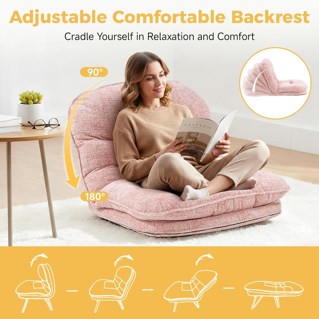 Comfy Saucer Chair,Foldable Padded Chairs for Bedroom, Dorm & Gaming, Foldable Fashion Floor Chair with Back Support for Small Spaces,Dark Pink