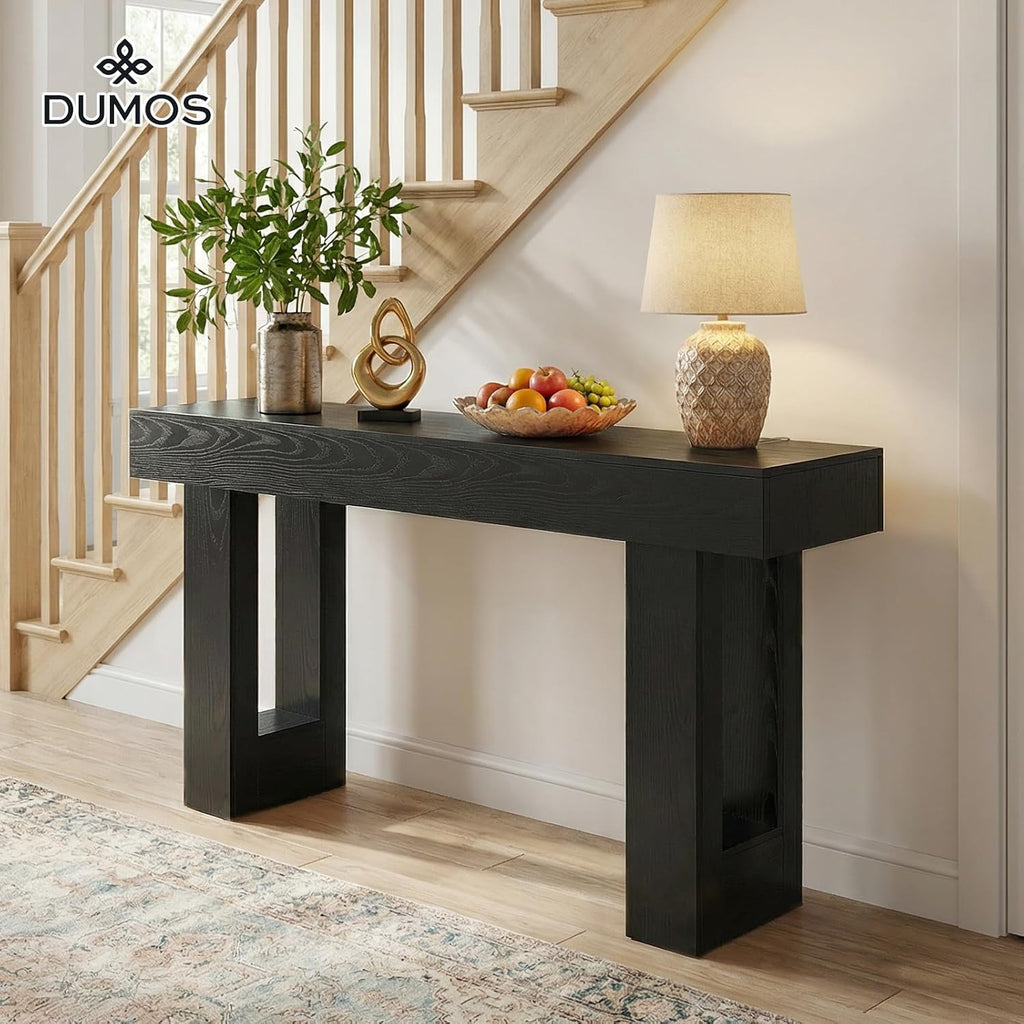 63-Inch Narrow Console Table, Sturdy Wooden Entryway Table with 5.9 Thick Top, Heavy Duty 155lbs Capacity, Space-Saving Sofa Table for Living Room, Hallway, Entrance, Foyer, Black