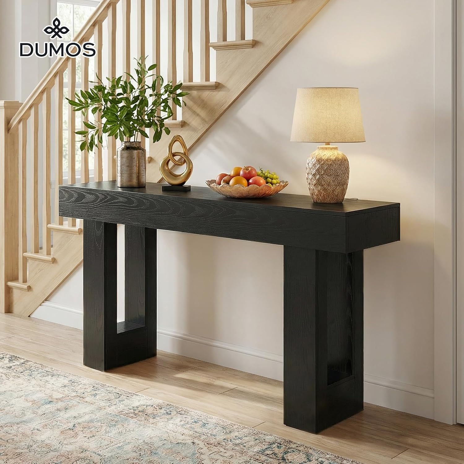 63-Inch Narrow Console Table, Sturdy Wooden Entryway Table with 5.9 Thick Top, Heavy Duty 155lbs Capacity, Space-Saving Sofa Table for Living Room, Hallway, Entrance, Foyer, Black