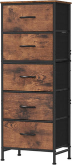Nightstand with 4 Drawers Bedside Table with Removable Fabric Bins Sturdy Steel Frame Wood Top Organizer Furniture for Bedroom Closet Living Room