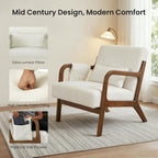 Mid Century Modern Accent Chair, Upholstered Armchair with Lumbar Pillow and Solid Wood Frame, Comfy Reading Chair for Small Living Room, Bedroom, Guest Room, Beige