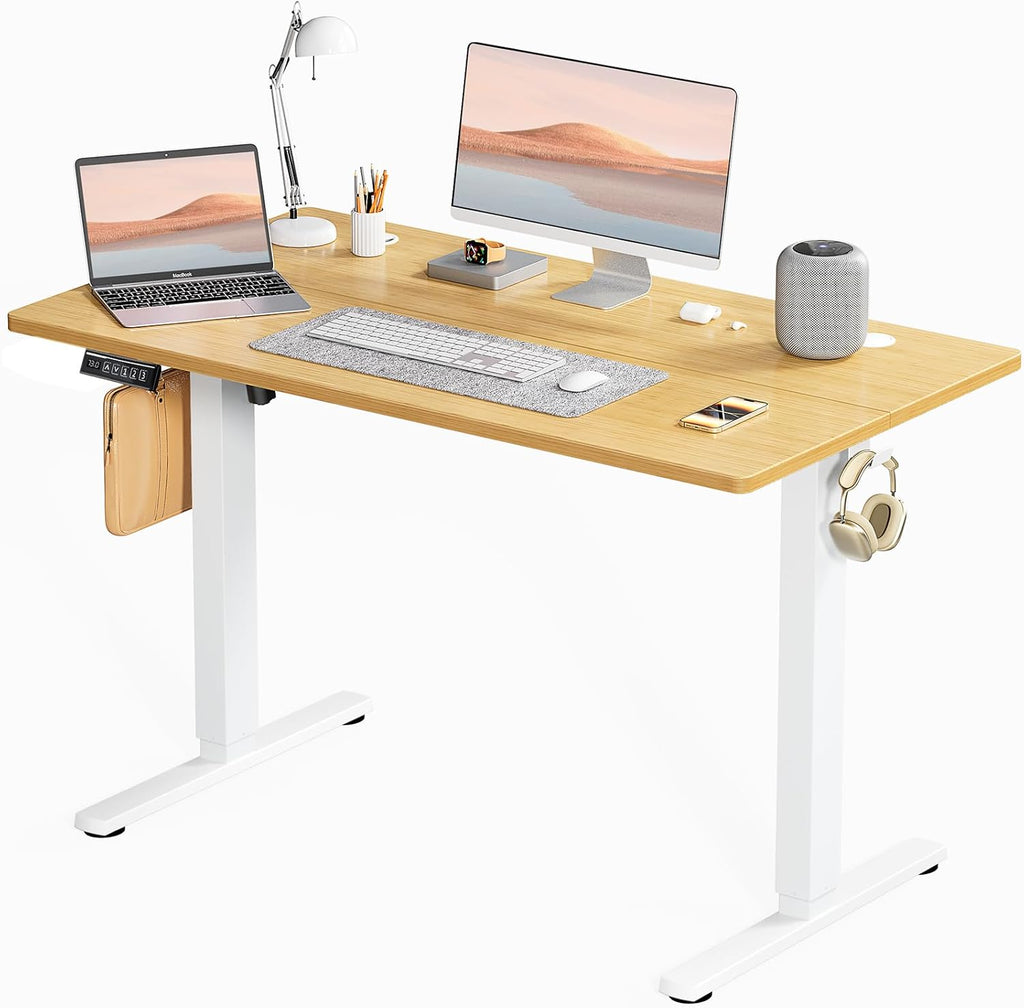 Electric Standing Desk Adjustable Height, 48x24 Inch Sit Stand Up Home Office Desks Memory Computer Workstation PC Work Table with Preset Splice Wood Board Metal Frame, Black