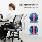 Office Desk Chair - Ergonomic Mid Back with Lumbar Support & Rocking Mode, Height Adjustable with Fixed Armrest, for Home, Computer, Gaming, Conference, Meeting Room, 360?? Swivel, Grey, 2 Pack