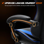 Computer Video Game Desk Chair - Ergonomic Comfy Lumbar Support with Footrest, PU Leather Recliner with Headrest, Fixed Up Armrest, Height Adjustable and 360?? Swivel, for Adults, Blue