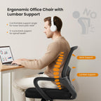 Home Office Managerial Executive Chair, Ergonomic Mesh Adjustable Swivel Mid-Back Computer Desk Chair with Comfortable Lumbar Support, Comfy Arms for Bedroom,Study
