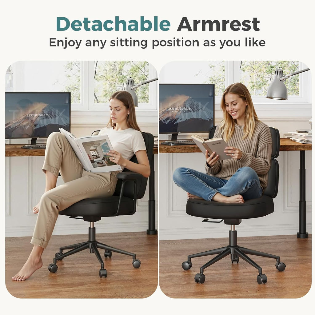 Ergonomic Home Office Desk Chair, PU Leather Computer Chair with Lumbar Support Adjustable Height Rolling Swivel Executive Task Armrests Chair, Inky