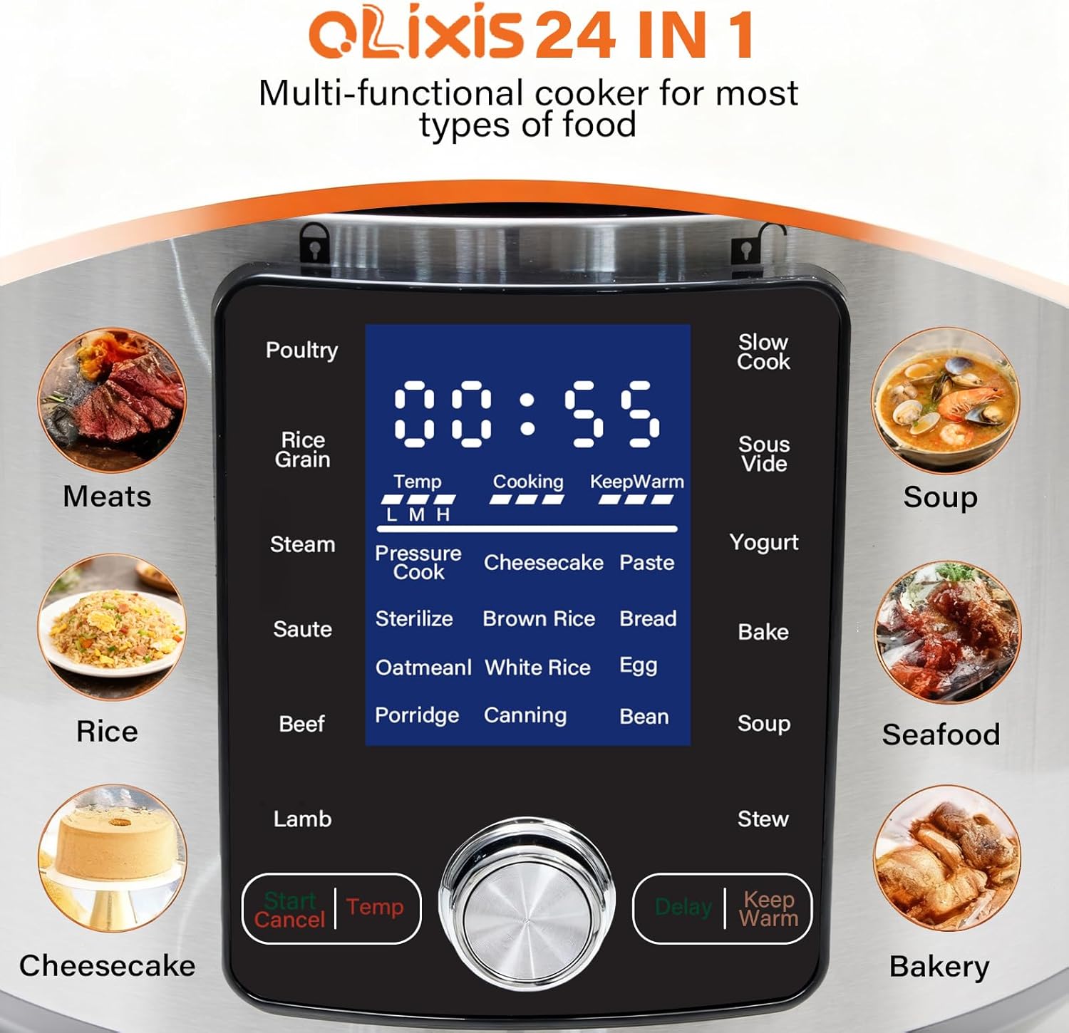 24-in-1 Large Electric Pressure Cooker 8.45 Quart, Stainless Steel Cooker for Canning, Slow Cook, Yogurt, Steam, Rice, Soup, Bean, Poultry, Beef, Bake & Porridge, Big Family & Party Size