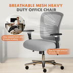 Big and Tall Office Desk Chair with Lumbar Support, 500lbs Heavy Duty Mesh Ergonomic Computer Chair with 4D Armrest and Wide Comfy Seat, Wheels for Adult, Grey