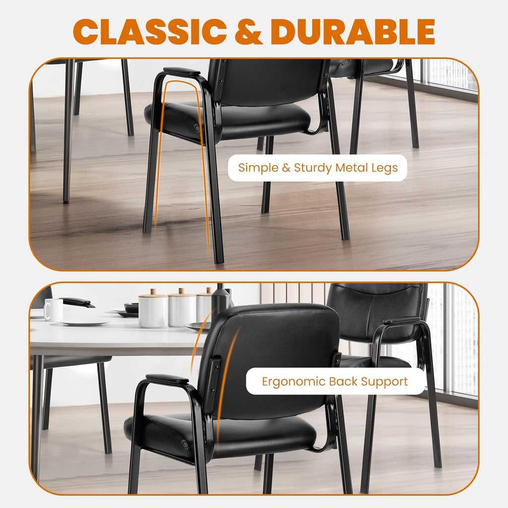 Office Waiting Room Chairs Set of 2, Leather Desk Reception Guest Stationary Side Chair with Padded Arms for Home Conference Lobby Medical Clinic