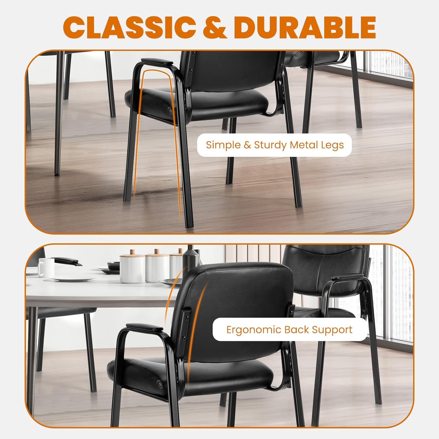 Office Waiting Room Chairs Set of 2, Leather Desk Reception Guest Stationary Side Chair with Padded Arms for Home Conference Lobby Medical Clinic