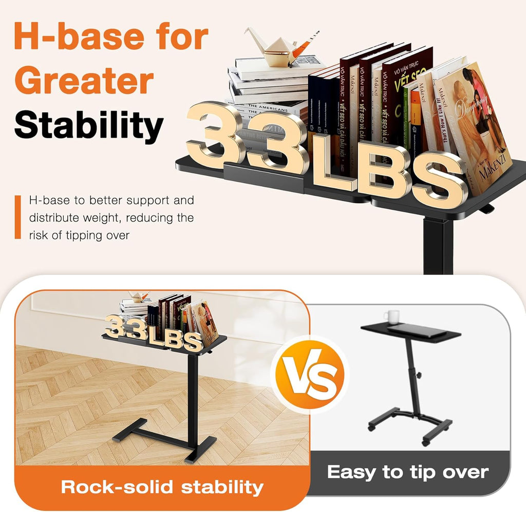 Small Standing Desk Rolling Table Adjustable Height, Laptop Mobile Stand with Wheels, Portable Computer Workstation with Tiltable Desktop for Teacher Classroom Home Office, Black
