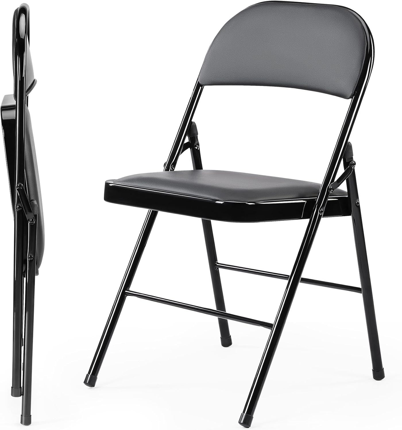 Folding Chair 4 Pack, Leather Padded Foldable Chairs, Sturdy Metal Portable Chairs, Easy to Use and Store, Outdoor and Indoor, for Home, Office, Party, Garden, Kahki