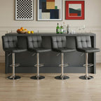 Bar Stools Set of 2, 24 inch Counter Height Bar Stools, Upholstered Modern Kitchen Barstools with Metal Base, PU Leather Saddle Stools for Kitchen Island, Grey