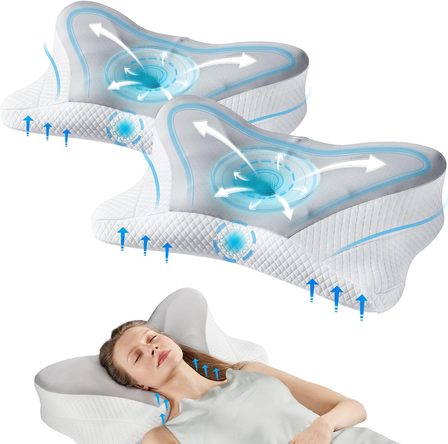Cervical Pillow for Neck and Shoulder, Contour Memory Foam Pillow, Ergonomic Neck Support Pillow for Side Back Stomach Sleepers with Pillowcase
