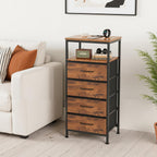 Nightstands Set of 2 with Charging Station, Bedside Table with USB Ports & Type-C, 2 Fabric Drawers Night Stand with Open Shelf, Compact End Table for Bedroom, Rustic Brown