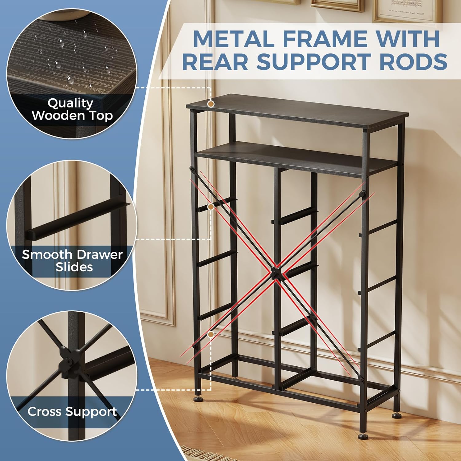TV Stands for Living Room with 8 Drawers, Tall 8-Drawer Chest of Drawers with Raised Shelf, Storage Tower with Fabric Bins for Organization, Hallway Storage, Black