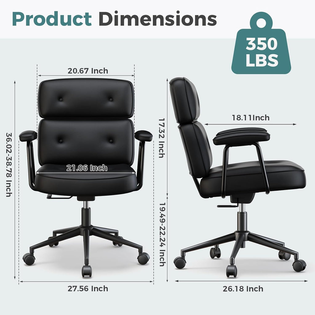 Ergonomic Home Office Desk Chair, PU Leather Computer Chair with Lumbar Support Adjustable Height Rolling Swivel Executive Task Armrests Chair, Inky