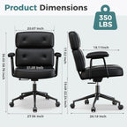Ergonomic Home Office Desk Chair, PU Leather Computer Chair with Lumbar Support Adjustable Height Rolling Swivel Executive Task Armrests Chair, Inky