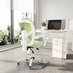 Home Office Desk Chair with Footrest, High-Back Mesh Rolling Swivel Reclining Chairs with Wheels, Comfortable Headrest, Lumbar Support, Comfy Arms for Home, Office, Gaming, Elegant Green