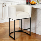 Barrel Bar Stools Set of 2, Modern Counter Height Barstools with Linen Fabric Upholstered Seat, 350lbs Capacity Kitchen Island Chair, Bar Stools with Metal Sled Base and Footrest, Light Grey