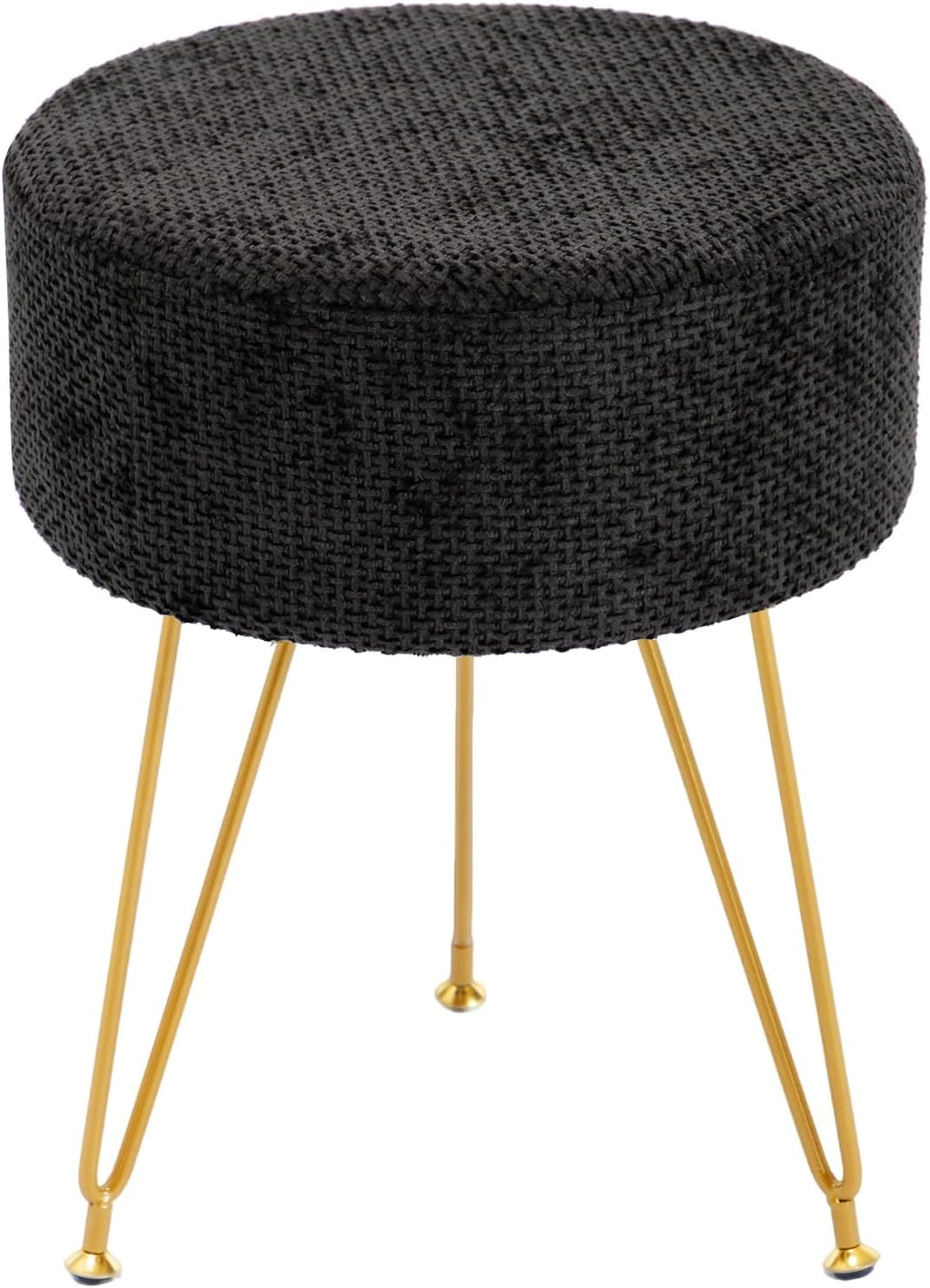 Velvet Vanity Stool, 350LBS Heavy-Duty Makeup Stool with 4CM Thick Cushion, Round Ottoman Footrest Chair for Bedroom, Bathroom, Dressing Table, Easy-Clean Soft Fabric, Black