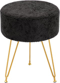 Velvet Vanity Stool, 350LBS Heavy-Duty Makeup Stool with 4CM Thick Cushion, Round Ottoman Footrest Chair for Bedroom, Bathroom, Dressing Table, Easy-Clean Soft Fabric, Black