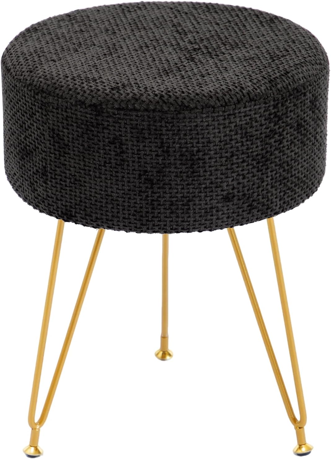 Velvet Vanity Stool, 350LBS Heavy-Duty Makeup Stool with 4CM Thick Cushion, Round Ottoman Footrest Chair for Bedroom, Bathroom, Dressing Table, Easy-Clean Soft Fabric, Black
