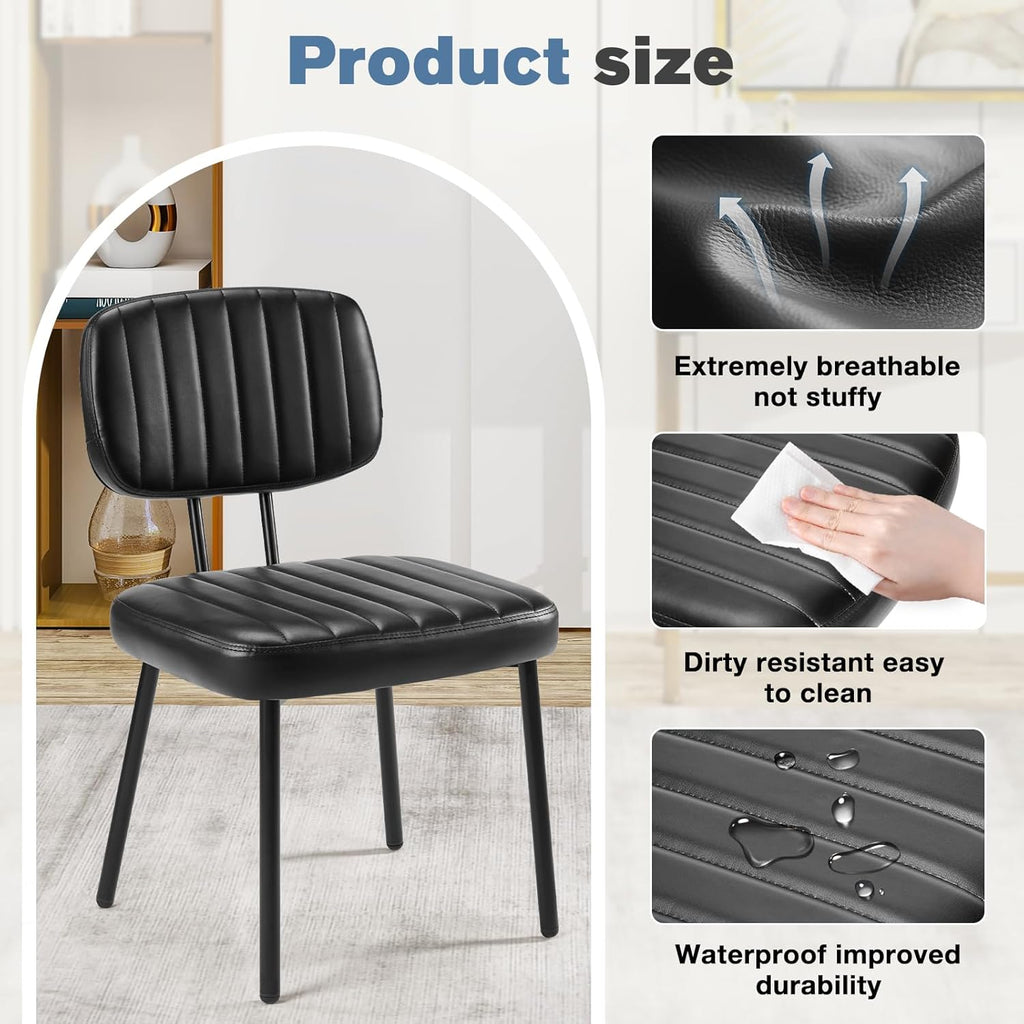Dining Chairs Set of 6, Upholstered Mid-Century PU Leather Accent Chair with Backrest and Metal Legs for Kitchen, Living Room, Black