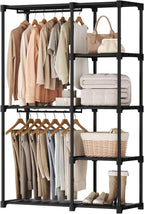 Portable Wardrobe Closet with Hanging Rods, 49 Inch Portable Clothing Rack with Shelves, Heavy Duty Clothes Rack, Freestanding Closet Organizer, 49 L x 15.7 W x 71.65 H