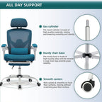 Home Office Desk Chair with Footrest, High-Back Mesh Rolling Swivel Reclining Chairs with Wheels, Comfortable Headrest, Lumbar Support, Comfy Arms for Home, Office, Gaming, Student, Elegant Blue