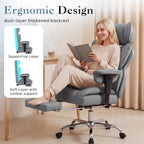 Big and Tall Home Office Desk Chair, Gaming Computer Chair, Executive Ergonomic Chair with Footrest, High Back Reclining, Adjustable Armrests and Comfy Lumbar Support, PU Leather, Grey