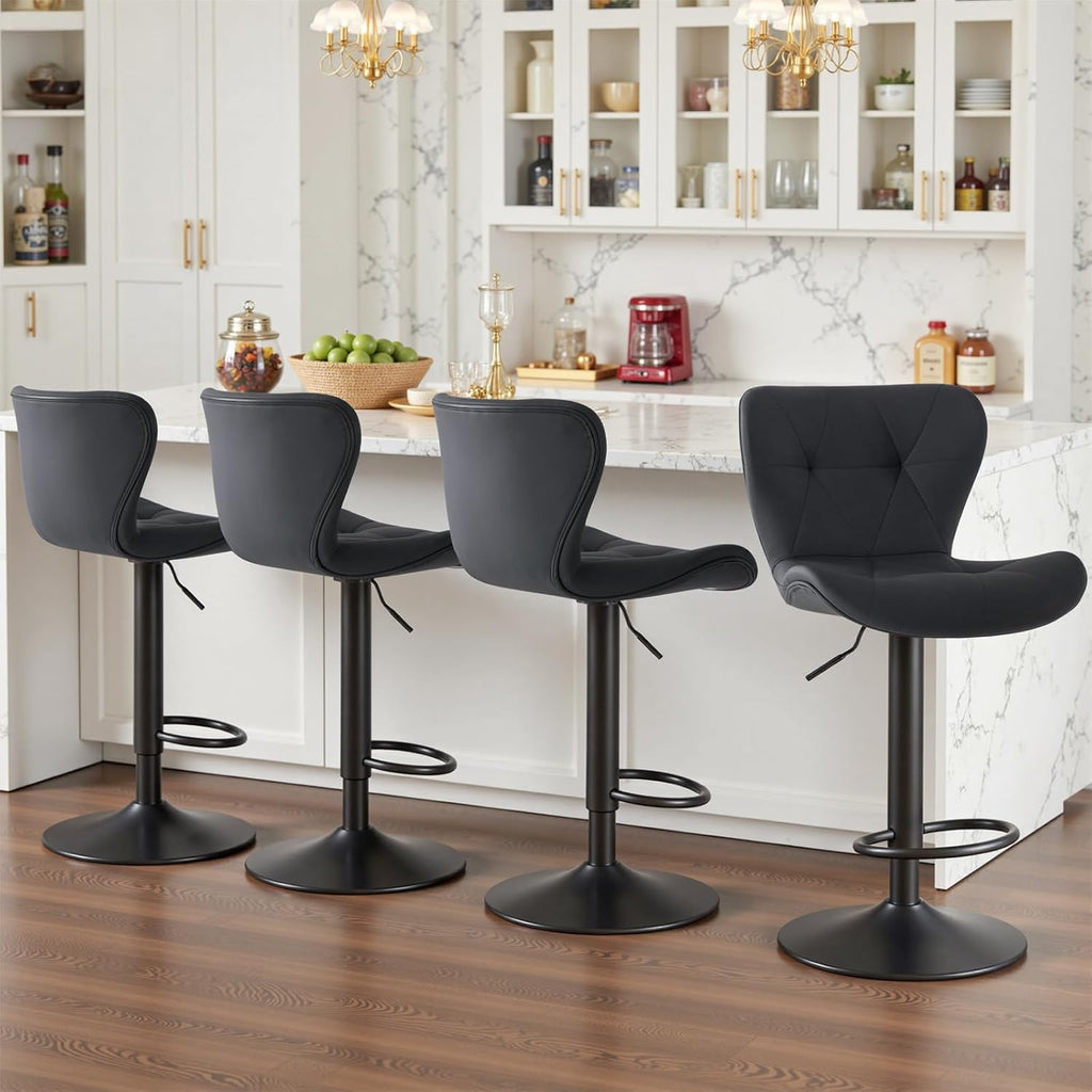 Modern Bar Stools Set of 4, Adjustable Faux Leather Upholstered Swivel Bar Stools, Counter Height Bar Chairs with Back for Kitchen Island, Grey
