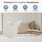 Twin Size Bed Frame with Modern Fabric Upholstered Wingback Headboard & Wooden Slats, 500lbs Capacity, No Box Spring Needed, Easy Assembly Upholstered Platform Bed, Beige