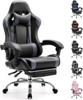 Computer Video Game Desk Chair - Ergonomic Comfy Lumbar Support with Footrest, PU Leather Recliner with Headrest, Fixed Up Armrest, Height Adjustable and 360?? Swivel, for Adults, Grey