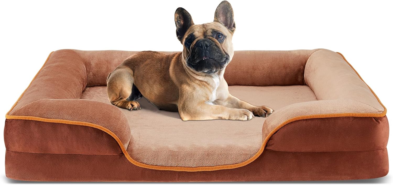 35x25 Inch Orthopedic Dog Beds for Large Sized Dogs, Machine Washable Cover Pet Bed, Anti-Slip Waterproof Memory Foam Couch Bed for Indoor Dogs and Cats, Brown