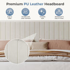 Queen Size Bed Frame with Modern Fabric Upholstered Wingback Headboard & Wooden Slats, 800lbs Capacity, No Box Spring Needed, Easy Assembly Upholstered Platform Bed, Beige